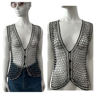 Vintage Unique Black and White Mesh Women's Tank Top Vest